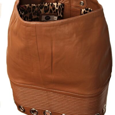 Leather skirt REAL leather - cognac with rivets