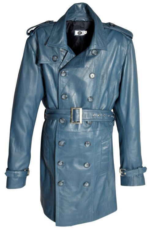 Trenchcoat als Echtleder Ledermantel blau für Herren