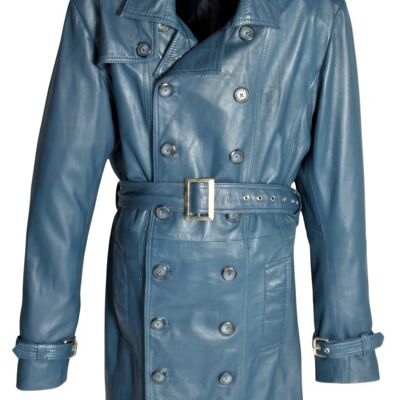 Trench coat as real leather leather coat blue for men