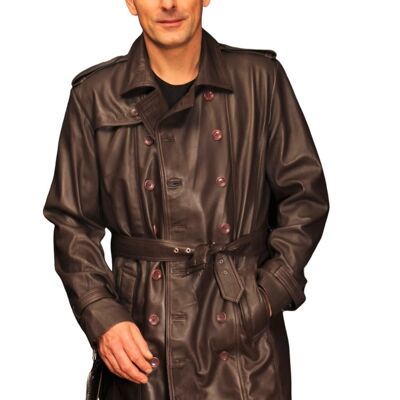 Gabardina como cuero real abrigo de cuero marrón oscuro para hombres