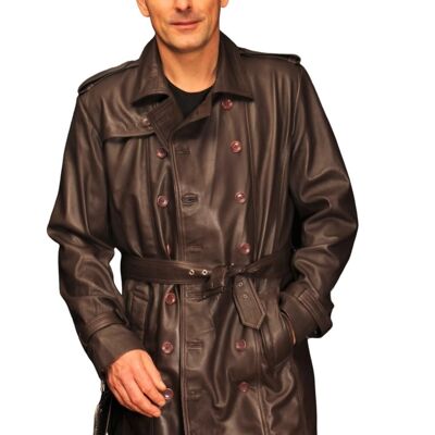 Trench come cappotto in vera pelle in pelle testa di moro per uomo