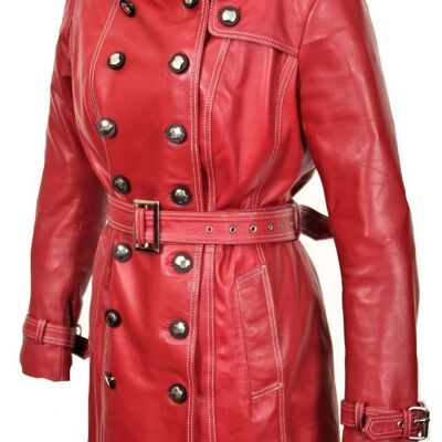 Trench coat as real leather coat in dark red