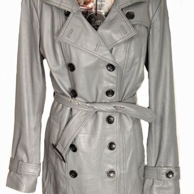 Trench coat as genuine leather leather coat in grey