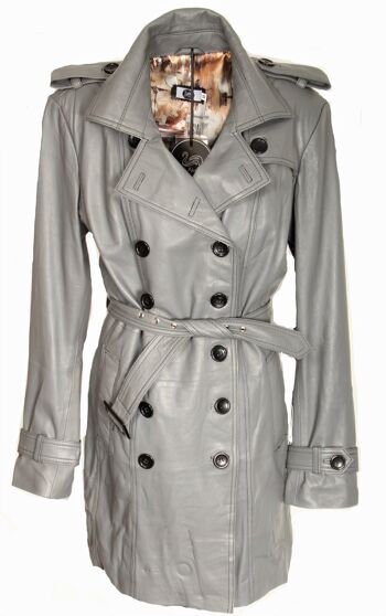 Trench-coat en cuir véritable manteau en cuir gris