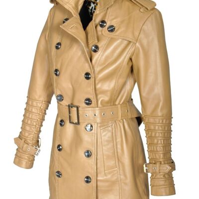 Trench-coat en cuir véritable manteau en cuir sable - beige