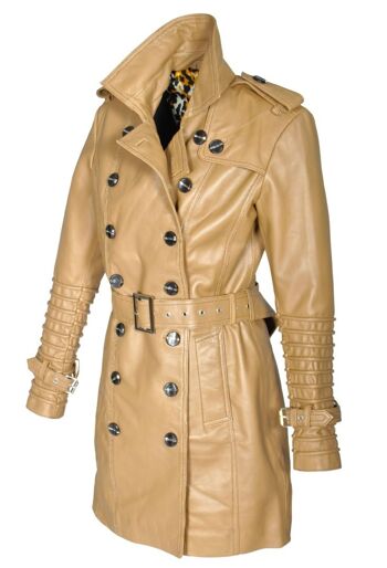 Trench-coat en cuir véritable manteau en cuir sable - beige 1