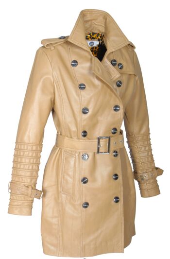 Trench-coat en cuir véritable manteau en cuir sable - beige 2