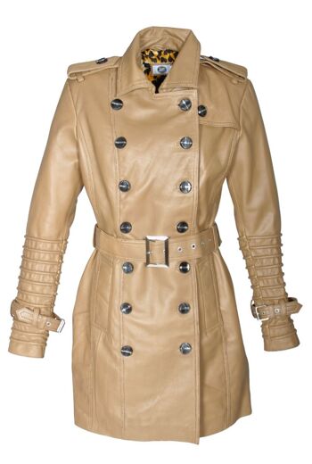 Trench-coat en cuir véritable manteau en cuir sable - beige 3