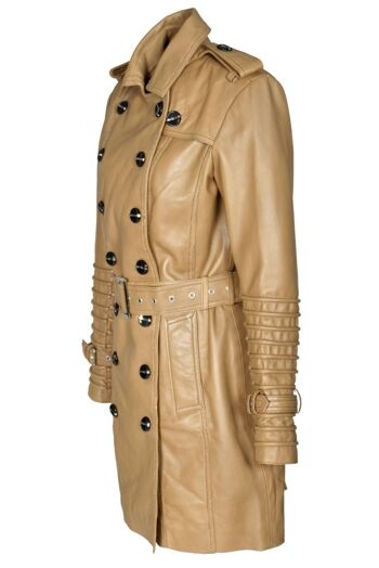 Trench-coat en cuir véritable manteau en cuir sable - beige 5