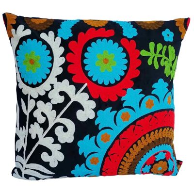 Coussin Mandala Etna 40 x 40 cm brodé | Coussin bohème chic en velours avec rembourrage