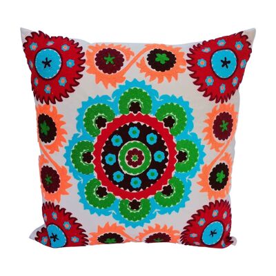 Mandala Kissen Kera 40 x 40 cm bestickt | Boho Chic Samtkissen bunt mit Füllung