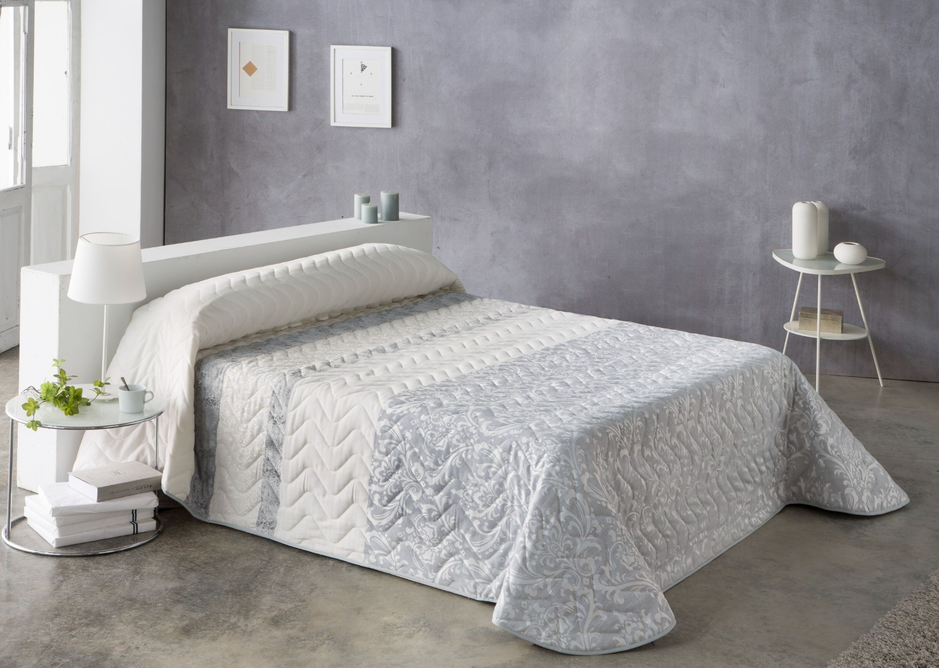 Colcha Edredón acolchada jacquard gris cama 150 (150x225+50 cm) TURIA