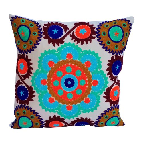 Mandala Kissen Anise 40 x 40 cm bestickt | Boho Chic Samtkissen bunt mit Füllung