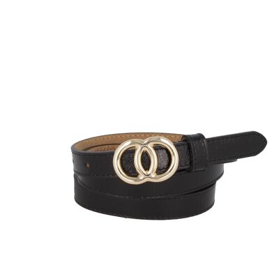 Belt Woman Leather Vernice Crumpled Black with gold