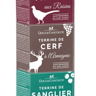 Trio de 3 terrines GIBIER (avec faisan + cerf + sanglier)