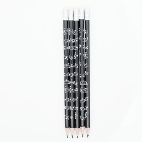 Notenlinien-Bleistifte mit Radiergummi in  Farbe: schwarz