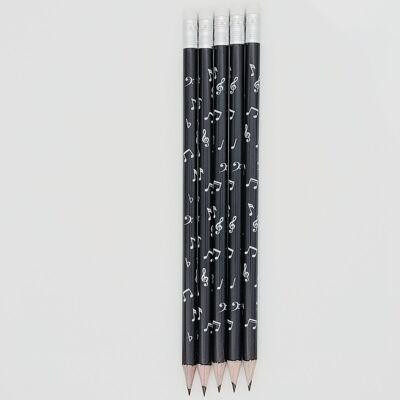 Noten-Mix-Bleistifte mit Radiergummi, Noten, Violinschlüssel, Bassschlüssel  in  Farbe: schwarz