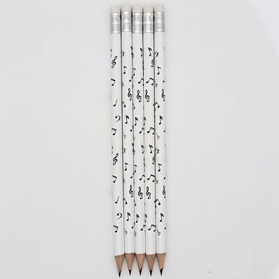 Noten-Mix-Bleistifte mit Radiergummi, Noten, Violinschlüssel, Bassschlüssel  in  Farbe: weiß