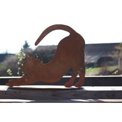 Metal decoration cat "Mimi" stretches, patina garden and home decoration