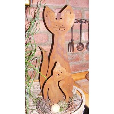 Maman chat vintage avec des chatons | sur plaque de base | Figures décoratives en patine