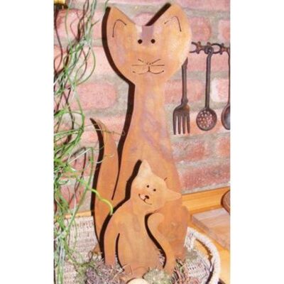 Mamá gato decoración óxido con gatitos | Figuras decorativas de jardín fabricadas en metal.