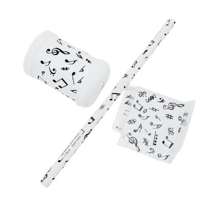 Writing set white with mix of notes pencil, round sharpener and eraser