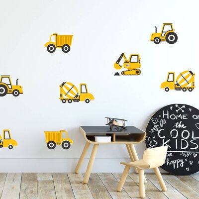 Pegatinas de pared | Vehículos de construcción amarillo