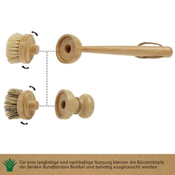 PROTEA set de 4 brosses à vaisselle en bambou et fibres naturelles, brosse de nettoyage durable, brosse à vaisselle, brosse à pot, brosse à bouteille, brosse à légumes 4