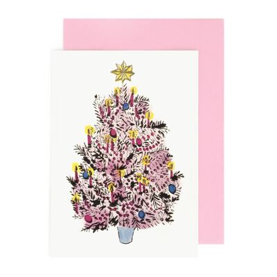 PINK + GOLD CHRISTMAS TREE card w gold foil details + pink envelope