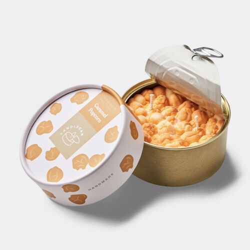 Caramel Popcorn scented candle - 260g. | Sealed in a can | Two wicks | 100% Vegetable wax | Handmade | Large novelty candle