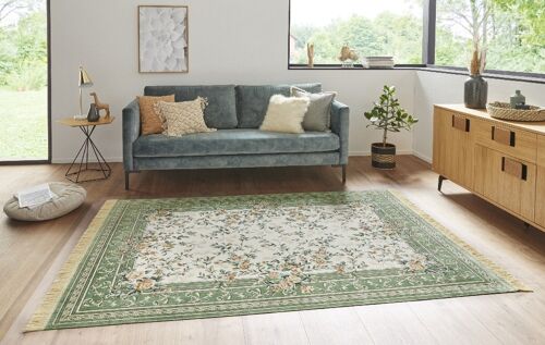 Oriental Velvet Carpet with Fringes Antik Flowers