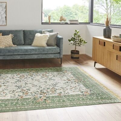 Oriental Velvet Carpet with Fringes Antik Flowers