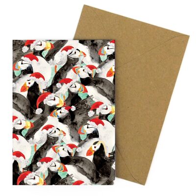 Improbability of Puffins Christmas Greeting Card