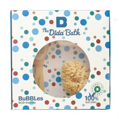 BUBBLES: natural sponge, wooden brush, organic cotton cloth