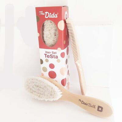TESTA:Set con cepillo y peine de madera