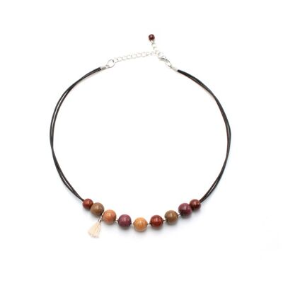 Loanne leather and wood ball necklace