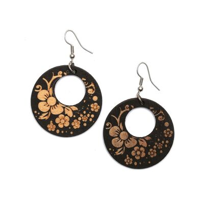 Black wooden discs with Flower Engraving
