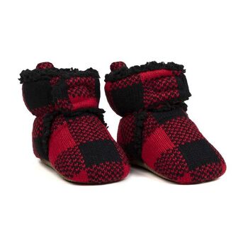 Chaussettes chaussons pour bébé et enfant en Échecs Rouge et Noir (Le même motif existe également en adulte) 2