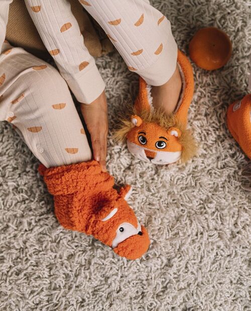 Zorrito (Naranja) - Zapatilla calcetine animale Infantil para bebe y infantil tipo botin