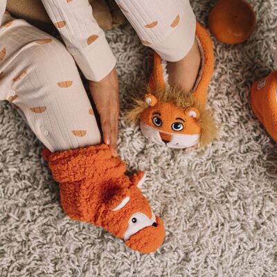 Zorrito (Naranja) - Zapatilla calcetine animale Infantil para bebe y infantil tipo botin