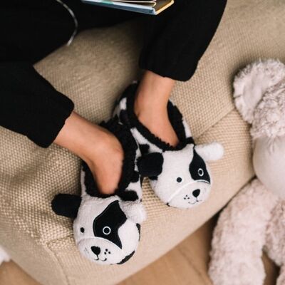 Perro (Blanco y Negro) - Zapatilla calcetine animale Infantil
