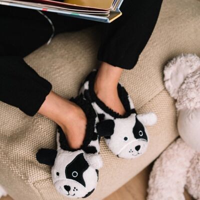 Perro (Blanco y Negro) - Zapatilla calcetine animale Infantil