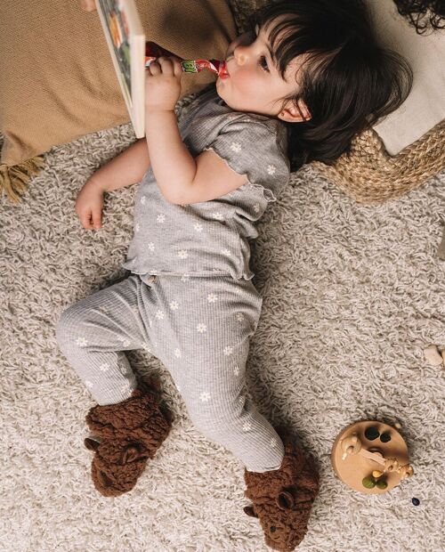 Oso (Marron) - Zapatilla calcetine animale Infantil para bebe y infantil tipo botin