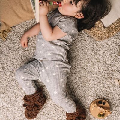 Oso (Marron) - Zapatilla calcetine animale Infantil para bebe y infantil tipo botin