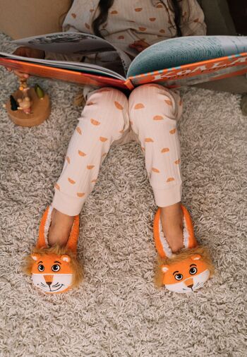 Lion (Orange) - Chaussure chaussette enfant animal pour garçon 3