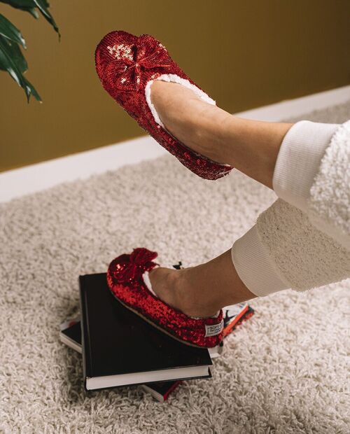 Zapatillas calcetines tipo Bailarinas en Lentejuelas Rojo para mujeres