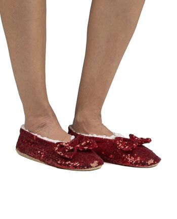 Pantoufles chaussettes ballerines à paillettes rouges pour femmes 4