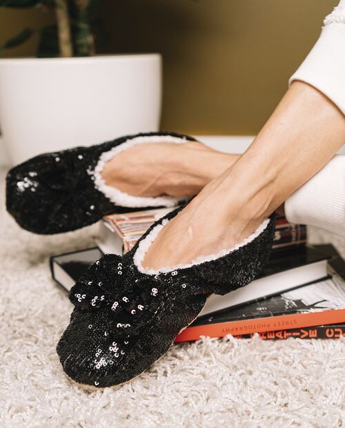 Zapatillas calcetines tipo Bailarinas en Lentejuelas Negro para mujeres