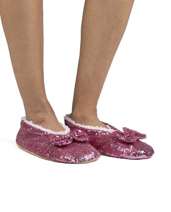 Pantoufles chaussettes ballerines à paillettes roses pour femmes 2