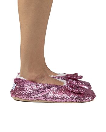 Pantoufles chaussettes ballerines à paillettes roses pour femmes 5